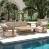 Modern Contemporary Outdoor Solid Wood Sofa Set Garden Patio Furniture with Sun Protection for Leisure Villas