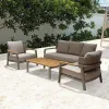 Modern Contemporary Outdoor Teak Wood Sofa 2-Seater Weather Resistant Rattan Patio Furniture Single Sofa for Garden Leisure