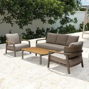 Modern Contemporary Outdoor Teak Wood Sofa 2-Seater Weather Resistant Rattan Patio Furniture Single Sofa for Garden Leisure