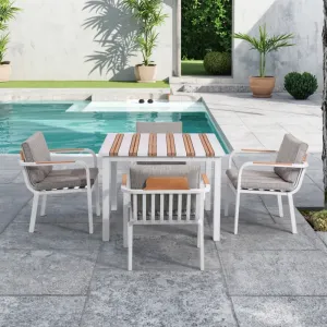 Modern Luxury Aluminium Patio Dining Set 4 Chairs Table Teak Wood Frame Feature for Outdoor Furniture Backyard Garden