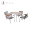 Modern Luxury Aluminium Patio Dining Set 4 Chairs Table Teak Wood Frame Feature for Outdoor Furniture Backyard Garden
