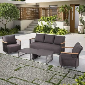 Modern Luxury Solid Teak Rattan Outdoor Sofa Set Waterproof for Patio Hotels Gardens Villas