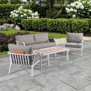 Modern Outdoor Courtyard Furniture 2-Seater Teak Wood Sofa with Aluminum for Garden Pool Single Sofa