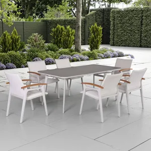 Modern Outdoor Garden Furniture Long Aluminum Table Set With Wood Chairs for Picnic Coffee Dining for Hotels
