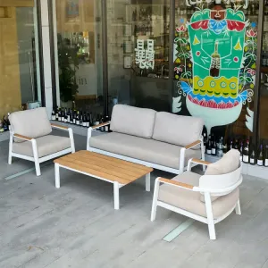 Modern Outdoor Garden Sofa Set with Teak Furniture and Cushions for Hotels and Patios