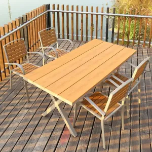 Modern Outdoor Leisure Waterproof Aluminum Garden Dining Set Courtyard Balcony Plastic Wood Patio Dining Table and Chairs Set