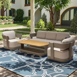 Modern Solid Wood Outdoor Sofa Set Garden Patio Furniture with Sun Protection for Hotel Restaurant Leisure Villa Use