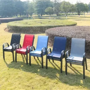 Modern Stackable Outdoor Metal Chair for Garden or Park Aluminum Frame With Fabric for Patio or Courtyard