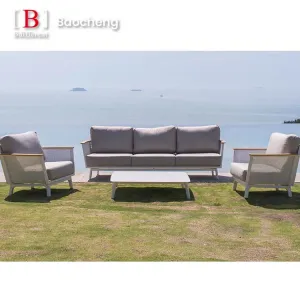 Modern Style Teak Wood Garden Sofa Set Three Seat Patio Leisure Furniture