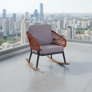 Modern Style Outdoor Aluminum Garden Furniture Comfortable Rope Rocking Chair with Durable Cushion