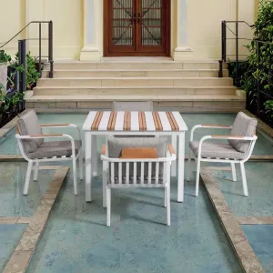 Modern Style Outdoor Dining Sets Waterproof Aluminum Teak Wood Armrest Chair With Table Garden Patio Furniture