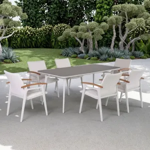 Modern 7pcs 6-Seater Aluminum Dining Table Chair Set for Outdoor Hotel Garden Furniture for Villa Courtyard