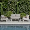 Modern 4 PCS Aluminum Lounge Sofa Set With Teakwood Patio Furniture New Style for Hotel Villa Courtyard Outdoor Garden Use