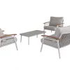 Modern 4 PCS Aluminum Lounge Sofa Set With Teakwood Patio Furniture New Style for Hotel Villa Courtyard Outdoor Garden Use
