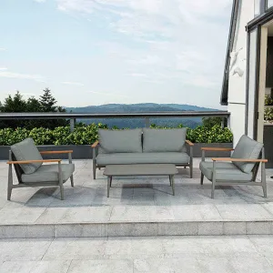 Modern 4-Piece Outdoor Aluminum Patio Sofa Set Weather-Resistant Teak Garden Furniture Set