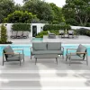 Modern 4-Piece Outdoor Aluminum Patio Sofa Set Weather-Resistant Teak Garden Furniture for Terrace Backyard Use