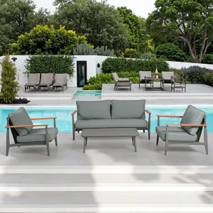Modern 4-Piece Outdoor Aluminum Patio Sofa Set Weather-Resistant Teak Garden Furniture for Terrace Backyard Use