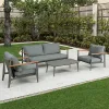 Modern 4-Piece Outdoor Aluminum Patio Sofa Set Weather-Resistant Teak Garden Furniture for Terrace Backyard Use