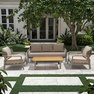 New Mili Luxury 2-Seater Teak Patio Furniture Weather-Resistant Outdoor Garden Sofa Set for Courtyard Hotel