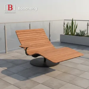 Outdoor Patio Furniture Sun Teak Lounger Wooden Teak Lounge Chair Metal Frame for Pool Park Seating