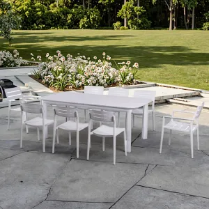 Saigon Modern Garden Outdoor Dining Set White Waterproof Patio Table and Chairs Durable Furniture for Backyard Courtyard