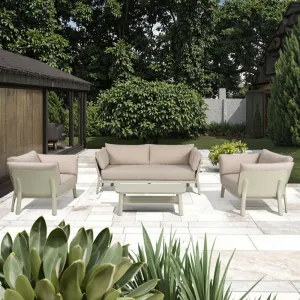 Shikoba Outdoor Patio Furniture Hot Sale 4pcs Alum Wooden Garden Sofa Set for Restaurants and Parks