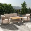 Solid Wood Outdoor Waterproof Teak Patio Sofa Set Combination Leisure Villa Sun Protection Couches for Garden Use