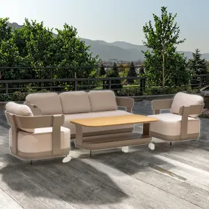 Solid Wood Outdoor Waterproof Teak Patio Sofa Set Combination Leisure Villa Sun Protection Couches for Garden Use