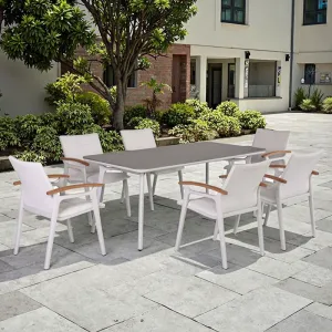 Teak Wood Patio Furniture Set Waterproof Aluminum Outdoor Dining Table Chair for Garden Balcony Courtyard