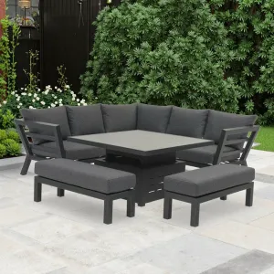 Una High-End Outdoor Garden Sofa Set Deluxe Teak Furniture Glass Lifting Table for Backyard Balcony
