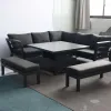 Una High-End Outdoor Garden Sofa Set Deluxe Teak Furniture Glass Lifting Table for Backyard Balcony
