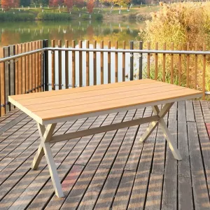 Waterproof Garden Furniture Outdoor Restaurant Patio Aluminum Frame Plastic Wood Dining Table