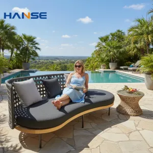 1 Set of Villa Outdoor Black Wicker Sectional Sofa Combination Furniture 7 Piece Arm Chair Rattan