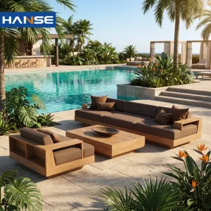 All Weather Comfortable Eco-Friendly Modern Luxury Outdoor Lounge Set for Hotel Resort Villa Balcony-Solid Wood Sofa