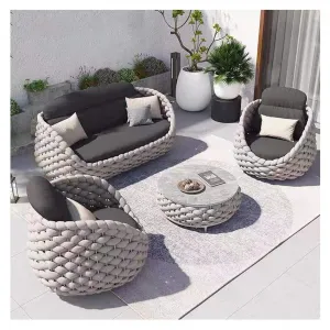 All Weather Outdoor Garden Furniture 4 Seaters Garden Furniture Sofa Set Polyester Woven Rope Chair
