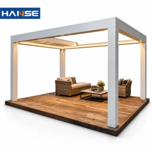 Aluminum Pergola Electric Bioclimatic Gazebo Reinforced Wind Resistant Outdoor Shelter for Restaurant Cafe Commercial Project