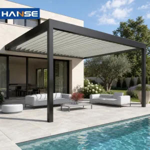 Aluminum Pergola Electric Bioclimatic Louvered Roof Wind Resistant Patio Shelter for Poolside Garden OEM Factory Supply