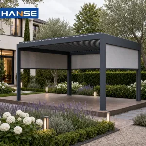 Aluminum Pergola Remote Control Retractable Louvre Roof Rain Proof Outdoor Shade for Family Courtyard Bulk Supply