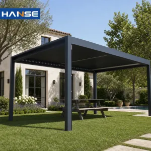 Aluminum Powder Coated Modern Pergola Motorized Adjustable Louver Roof Waterproof Anti UV Outdoor Gazebo Backyard Villa Custom