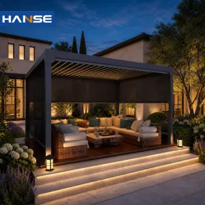 Aluminum Powder Coated Pergola Smart Motorized Sun Shade Louver Roof Weather Proof Outdoor Gazebo Private Villa Wholesale