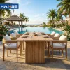 Bahamas Jamaica Saint Lucia Antigua Outdoor Dining Furniture Teak Solid Wood Patio Dining Table and Chairs for Beach Resort