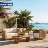Bespoke Hotel Backyard Sofa Solid Teak Wood Garden Furniture Outdoor Seating Set Luxury Italian Style Sectional Garden Sofas Set