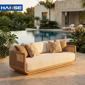 Caribbean Resort Hotel Villa Courtyard Outdoor Teak Sofa Set Salt Spray Humidity Resistant Poolside Patio Lounge Furniture