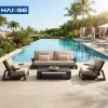 Caribbean Style Outdoor Aluminum Sofa Set with Cushions for Villa Poolside and Hotel Contemporary Leisure Patio