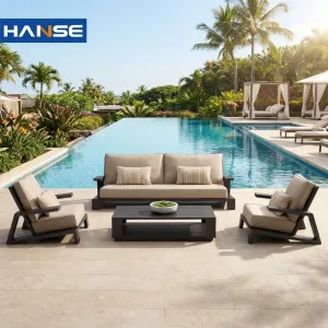 Caribbean Style Outdoor Aluminum Sofa Set with Cushions for Villa Poolside and Hotel Contemporary Leisure Patio
