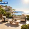Coastal Outdoor Aluminum Sofa Set with Quick Dry Cushions for Beach House and Resort Outdoors Spring Balcony Pool Furniture