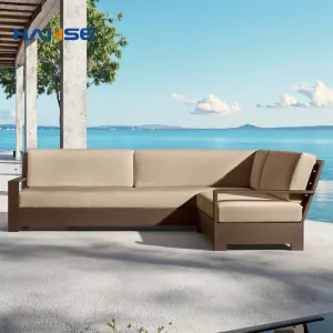 Comfortable Leisure Teak L Shape Modular Sectional Lounge Large Corner 3 Seater Sofa Garden Patio Sofa Set Outdoor Furniture
