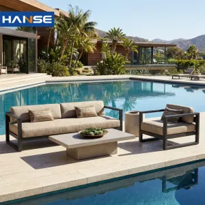 Contemporary Aluminum Garden Sofa Set with Deep Seating Cushions for Outdoor Lounge Patio Hotel Beach Park Exterior Use