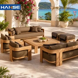 Custom High-End Modern Hotel Villa Outdoor Teak Luxury Sofa Set with Eco-Friendly Design for Patio Garden