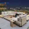 Custom Modern Outdoor Patio Wood Tuft Sofa Furniture Patio-furniture Set Rattan Sofa Set Bed Combination